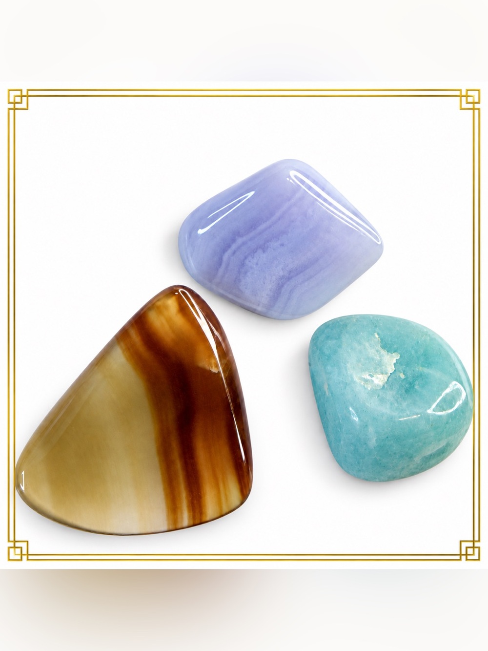 Trio Natural Stone Blue Lace Agate Amazonite Mookaite Stone Trio